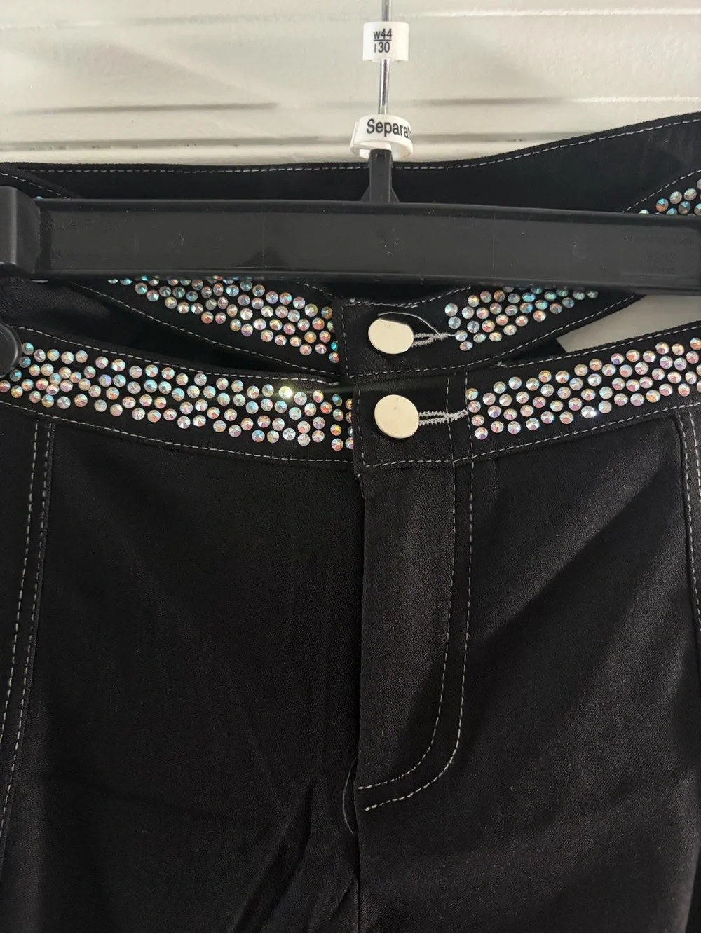 SHEIN Denim Flared Pants With Rhinestone Cut Out Waistband